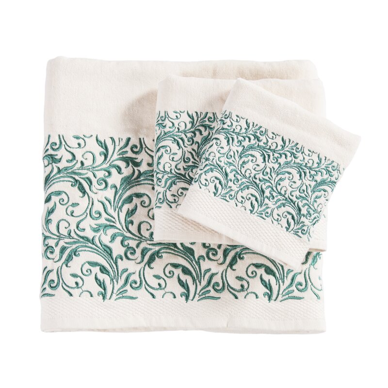 Fleur De Lis Bath Towels / Set of 2 Linen Embroidered